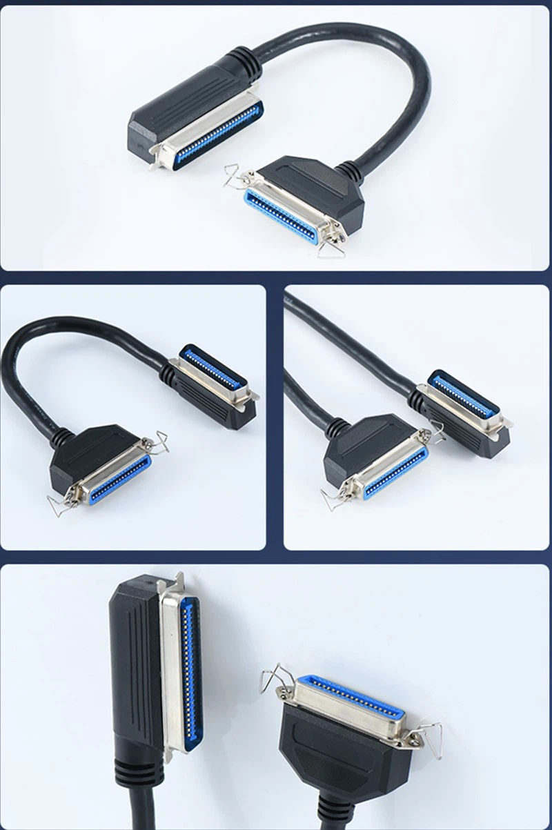 Left angle IEEE 1284 CN36 pin male to female cable with latches Left angle IEEE 1284 CN36 pin male to female cable with latches